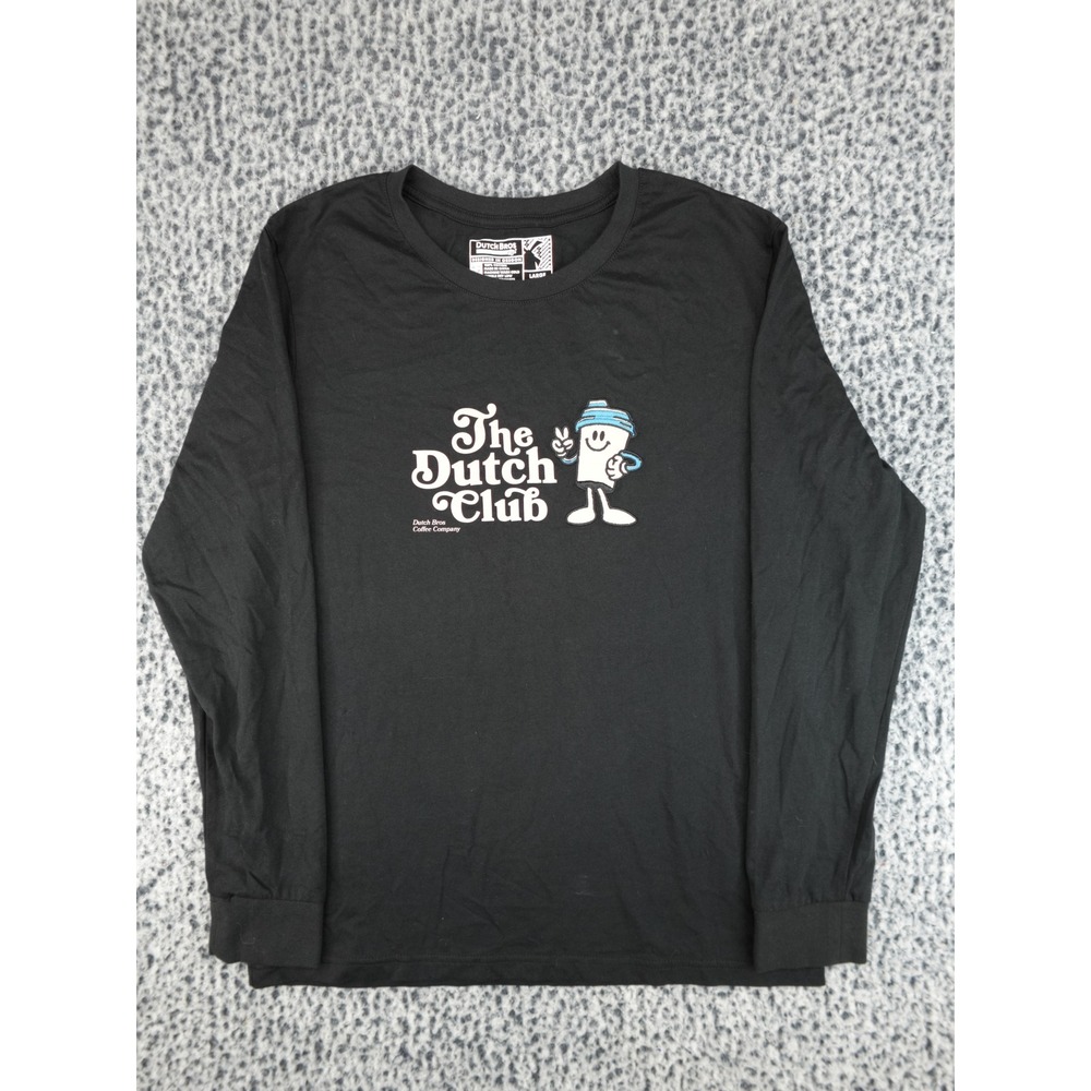 Dutch‎ Bros Coffee The Dutch Club Long Sleeve T-Shirt Womens Large Black Graphic